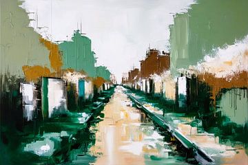 Abstract street in shades of green by Art & Soul Creations