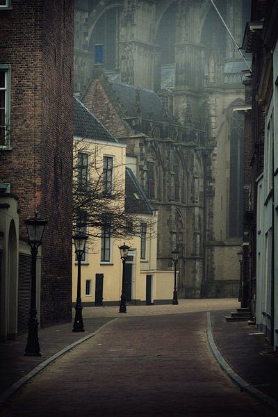 Achter de Dom in Utrecht in kleur op een mistige dag van André Blom Fotografie Utrecht