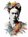 Frida Kahlo - Zwart wit met kleurdetails van De Mooiste Kunst thumbnail