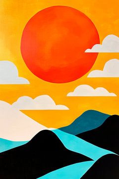 Abstract landschap met rode zon van Poster Art Shop