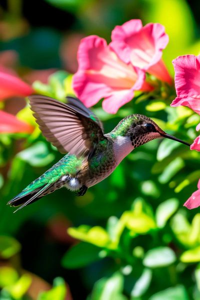 Colibri devant des fleurs multicolores par Poster Art Shop