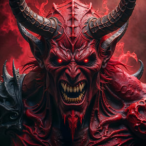Dark Fantasy Wandbild: LUCERAX – Ein Porträt vom Teufel in Nahaufnahme