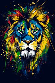 Colourful lion portrait with splashes of paint by Poster Art Shop