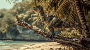 Dinosaurussen op verkenning op het strand van Klaus Tesching - Art-AI
