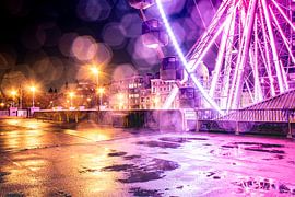 Antwerpener Riesenrad bei Nacht | urban - Cyberpunk-Stil | Stadtfotografie
