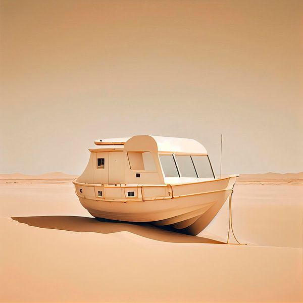 Surrealistisches Boot in der Wüste von Maarten Knops