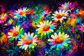 Neonblüten in Bewegung – Vibrant Abstract Daisies von ButterflyPix