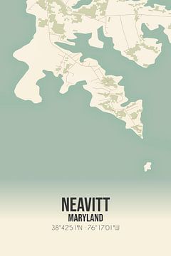 Vintage landkaart van Neavitt (Maryland), USA. van Rezona