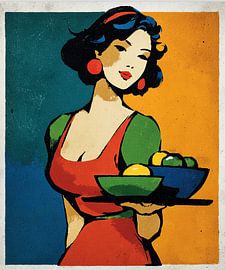 Cheerful Woman with Fresh Fruits by OMG Art