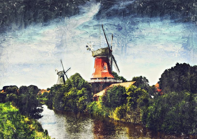 molen met landschap (schildering) van Bert Hooijer