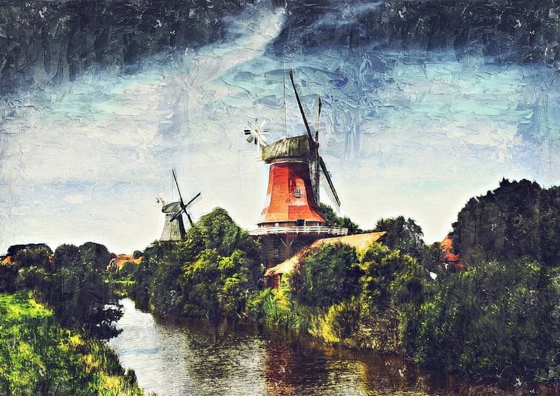 moulin avec paysage (peinture) par Bert Hooijer