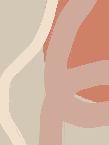 Abstracte vormen en lijnen in roze, grijs, wit en terra.