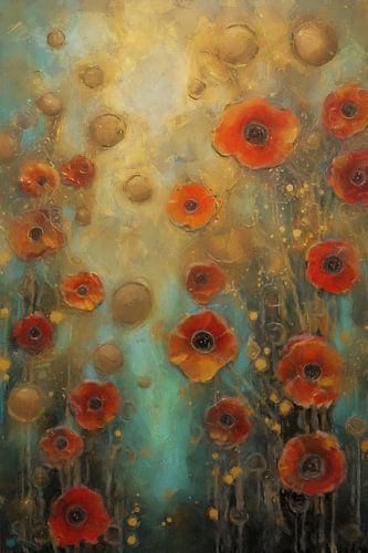 Red Flowers against Golden Glow