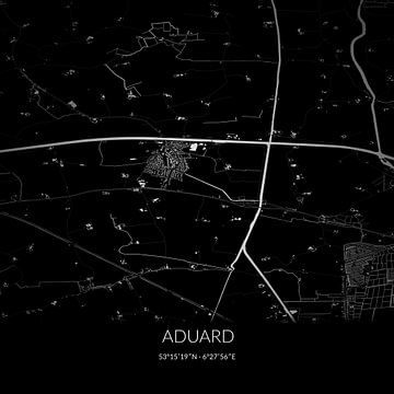 Zwart-witte landkaart van Aduard, Groningen. van Rezona