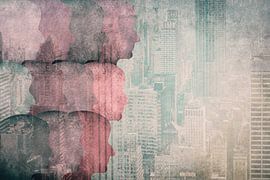 Illustration, Silhouetten von Köpfen und Stadt