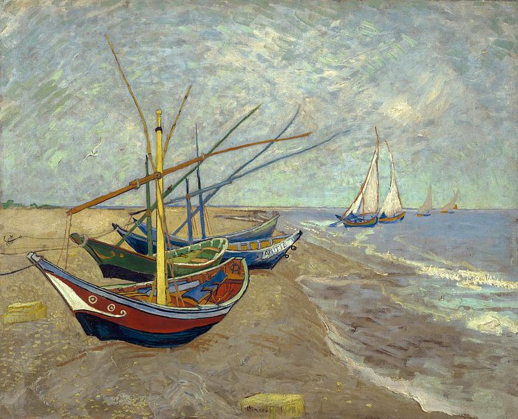 Vincent van Gogh. Fischerboote am Strand von Les Saintes-Maries-de-la-Mer, 1888 von 1000 Schilderijen