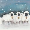 Aquarelle originale de moutons en hiver sur Yvette Stevens