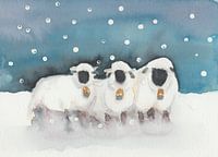 Originele aquarel van schapen in winter