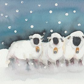 Original watercolor of sheep in winter by Yvette Stevens