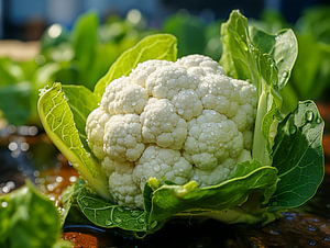 frischer Bio Blumenkohl mit Wassertropfen Hintergrund