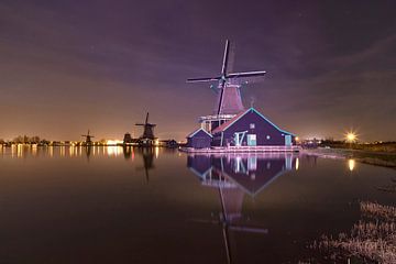 Farbmühle De Kat in Illumination, Het Jonge Schaap, De Bonte Hen, Zaandam, Nordholland von Rene van der Meer
