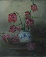 Stilleven met geblokte bloemen, Fritillaria meleagris