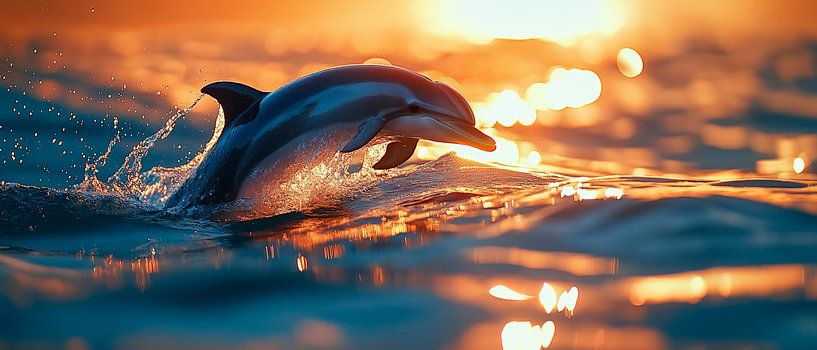 Dolphin jumps at sunset by Poster Art Shop