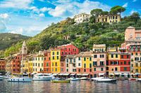 Uitzicht op Portofino, het dorp en de jachthaven. Ligurië, Italië