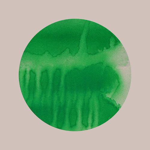 Ikigai. Art zen minimaliste. Aquarelle soleil en vert.