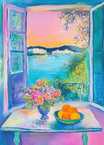 Table by the window with sea view