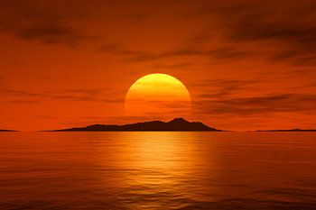 großer schöner Fantasie-Sonnenuntergang über dem Meer