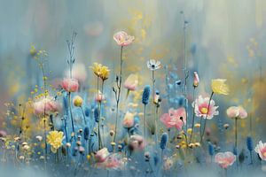 Feld mit Wildblumen in Pastellfarben