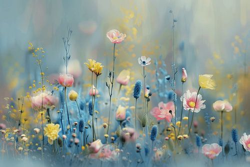 Feld mit Wildblumen in Pastellfarben