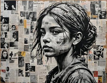 Meisje in gedachten - Street Kid van Betty Maria Digital Art