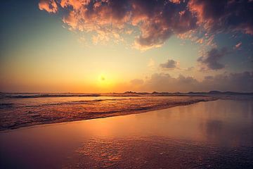 Zonsondergang op het strand behang illustratie van Animaflora PicsStock