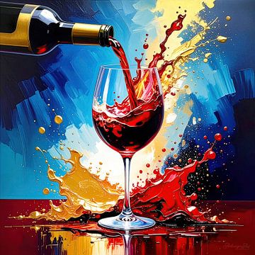 Red wine in the intoxication of the moment - The sensual act of pouring between liquid gold, depth and elegance by AidasignArt