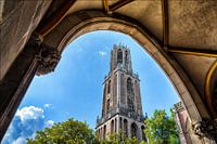 De Utrechtse Domtoren gezien vanonder de poort naar de pandhof.