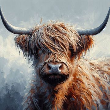 Abstract portret van een Schotse Hooglander aquarel schilderij van Jessica Berendsen