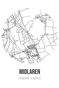 Midlaren (Drenthe) | Karte | Schwarz und weiß von Rezona