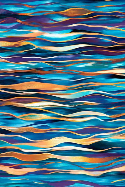 Farbige Wellenmuster in Blau und Gold von Poster Art Shop
