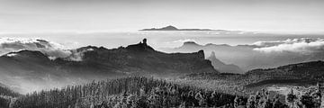 Gran Canaria bergpanorama in zwart-wit . van Manfred Voss, Schwarz-weiss Fotografie