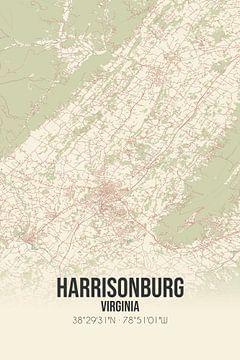 Vintage landkaart van Harrisonburg (Virginia), USA. van MijnStadsPoster