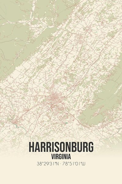 Carte ancienne de Harrisonburg (Virginie), Etats-Unis. par Affiches de lieux
