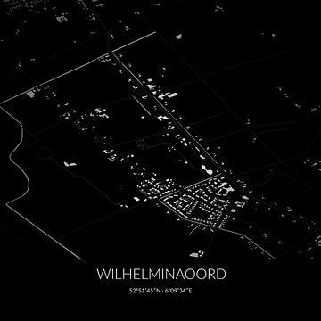Zwart-witte landkaart van Wilhelminaoord, Drenthe. van Rezona