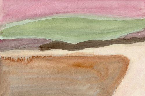 Painted Horizon - Abstract aquarellandschap in warme tinten