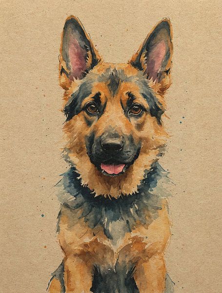 Aquarell Porträt eines Deutschen Schäferhundes von Hilde Remerie Fotografie und digitale Kunst