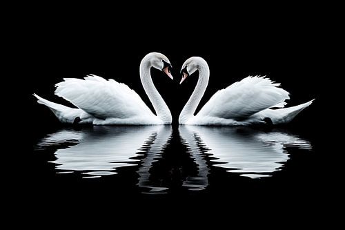 Sierlijke zwanen en waterreflectie