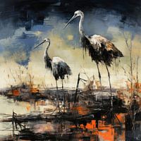 Cigognes sur fond abstrait