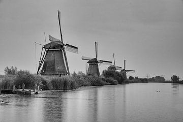 Molens bij Kinderdijk Rotterdam Zwart/wit