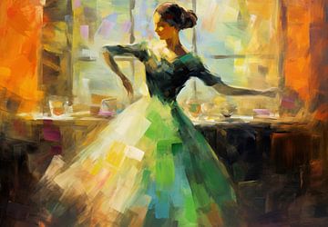 Whirling Green Dress | Modern Dance by ARTEO Paintings